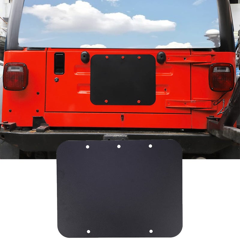YOCTM TJ Spare Tire Carrier Delete Filler Plate Tramp Stamp Tailgate VentPlate Cover for 19972006 Jeep Wrangler TJ Aluminum Black Cover Trim Black